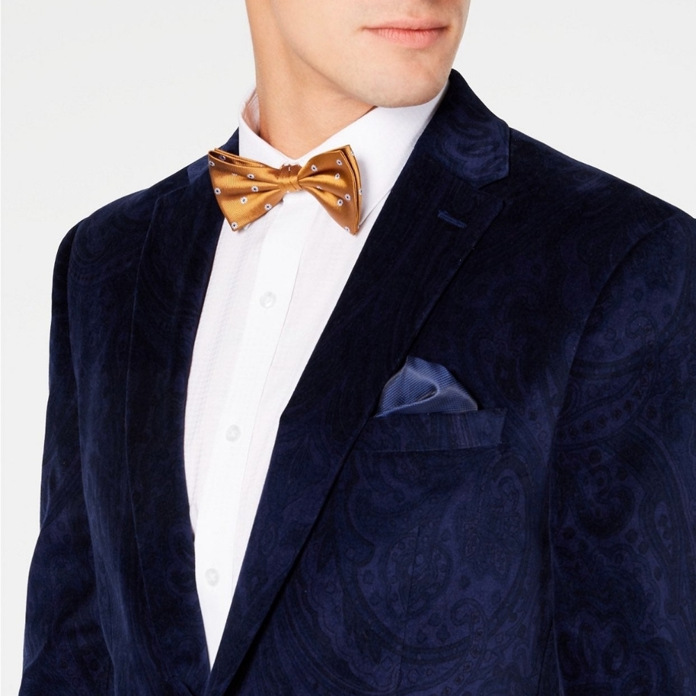 Men's Slim-Fit Blue Paisley Velvet Sport Coat Size 38
